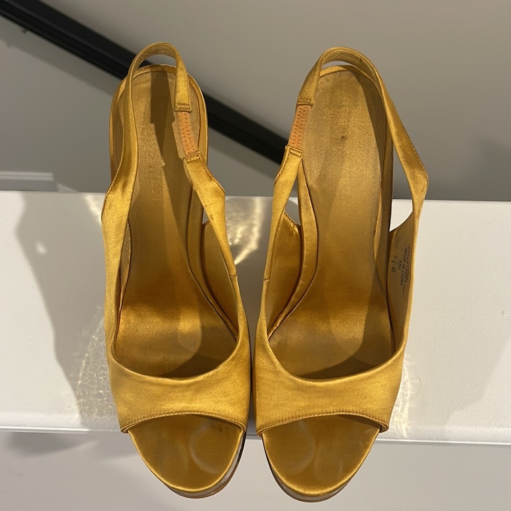 Nine West Satin Slingback Yellow Wedges